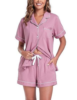 PrinStory Womens Pajama Set Short Sleeve Shirt and capri Pants Sleepwear Pjs  Sets with Pockets Wine Red-Large