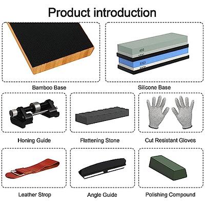 Sharpening Stone Whetstone Set, 2 Side Grit 1000/6000 Kitchen Knife  Sharpener Stone Kit with Flattening Stone, Angle Guide, and Anti-Cut Gloves