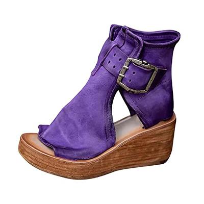 Women Closed Toe Retro Wedge Casual Sandals Buckle Strap Clearance