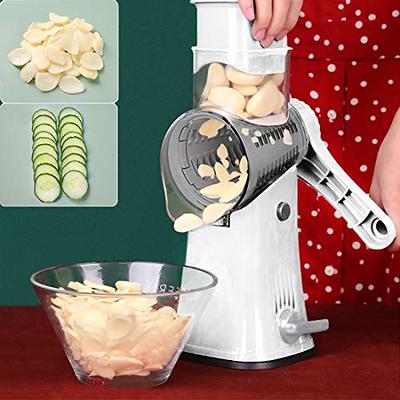 Manual Rotary Cheese Grater Shredder with Wider Hopper 3 Interchangeable  Blades Round Mandolin Drum Slicer Julienne Grinder for Cheese, Vegetables