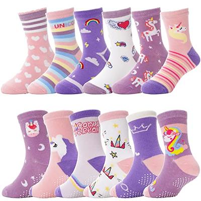 ANTSANG Baby Girls Toddlers Grips Socks Kids Non Slip/Anti Skid Unicorn  Striped Crew Cotton Gift Socks