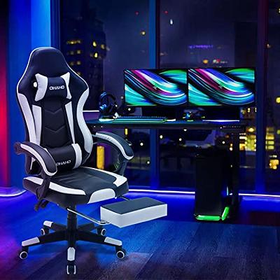Elecwish Racing Gaming Chair with Footrest and Massage Lumbar Pillow,  Swivel Height Adjustable Reclining PU Leather