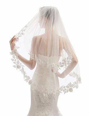 Yalice Pearl Bridal Wedding Veils Flower Long Cathedral Veil 118'' Veils  for Brides 1 Tier Fingertip Length Veil with Comb (Fingertip Length:100 *  120cm/39 * 47'', Ivory-Style-A) - Yahoo Shopping