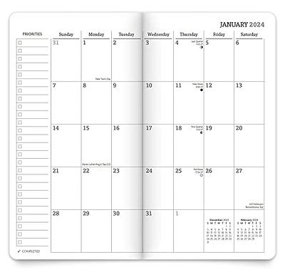 POPRUN Pocket Calendar 2024 Planner Weekly and Monthly for Purse - Agenda  2024 with Vegan Leather Soft Cover, Plastic Ruler, Pen Holder and More,4 x