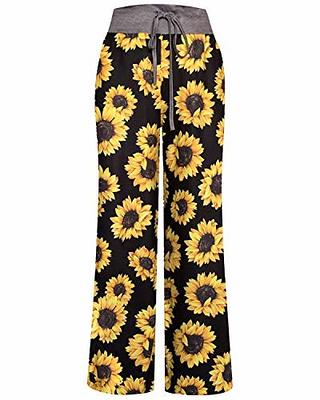 NEWCOSPLAY Women's Comfy Pajama Pants Sunflower Casual Drawstring Palazzo  Lounge Wide Leg Pants (Sunflower, Large) - Yahoo Shopping