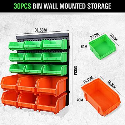 SWANLAKE 30PCS Wall Mounted Storage Bins, Plastic Garage Rack