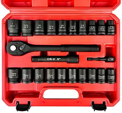 WETT 1/2-Inch Drive Socket Wrench Set, 23 Piece Impact Socket Sets, Shallow  SAE/Metric, 13mm-24mm, 7/16-1, 72 Teeth Quick Release Ratchet, Adapter  and Extension Bar - Yahoo Shopping
