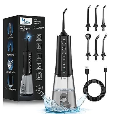 MySmile Powerful Cordless Water Dental Flosser, Portable Oral Irrigator with OLED Display 5 Modes 8 Replaceable Jet Tips, Black