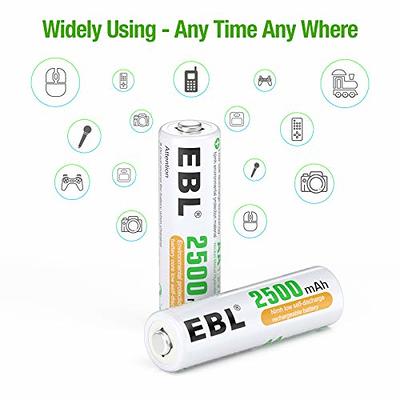 EBL AA Rechargeable Batteries 1.2V 2500mAh High Performance Pre-Charged AA  Batteries - 8 Pack - Yahoo Shopping