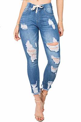 Women High Waist Skinny Stretch Ripped Jeans Destroyed Denim Pants