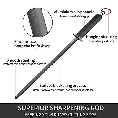 Knife Sharpener Rod Wood Handle Diamond Sharpening Grinding Stick Honing  Steel