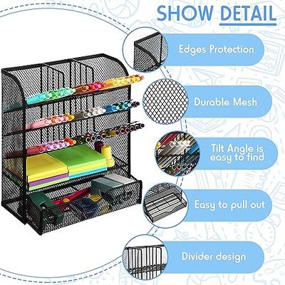 Comix Black Pen Holder, Mesh Office Supplies Accessories Caddy with Sticky Notes Holder, Desk Organizer for Home, Office and School