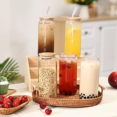Straw Cup Glasses with Bamboo Lids and Glass Straw Reusable