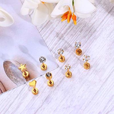 Shinny Flower Gold Stud Earrings for Women Screw Back Earrings by PAVOI
