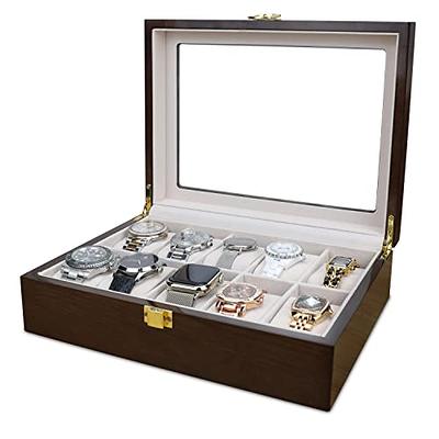 ProCase Lacquered Finish Wooden Men's Jewelry Box, Watch and Sunglasses Box  Organizer for Men, 2-Tier Watch Holder Display Cases with Clear Glass Top  and Storage Drawer -Espresso - Yahoo Shopping