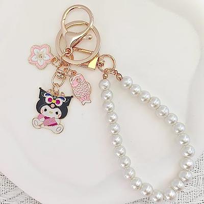 Japanese fan bag charm keychain pink sakura tassels purse