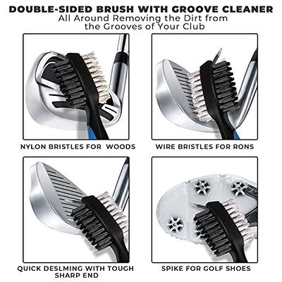 Golf Club Brush and Groove Cleaner Brush Brushes in 5 for Golf Shoes/Golf Club/Golf/Golf Groove, Attach 2 Feet Retractable Zip-line Aluminum