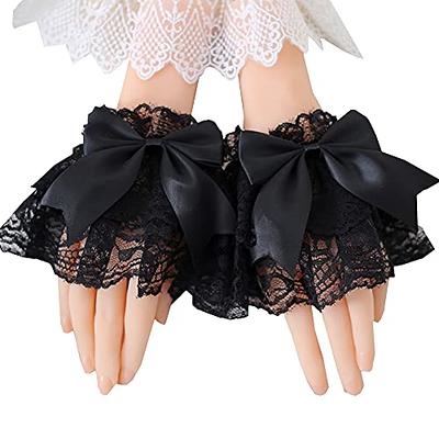 Ruffled Wrist Cuff Gothic Black Lace Gloves Fingerless 