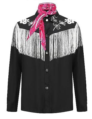 Soyezletop Costume for Men Halloween Cosplay 80s 90s Cowboy Costume Tops Long Sleeve Western Fringe Shirt with Scarf