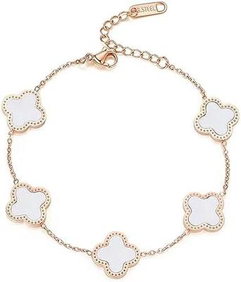 14K Gold Four Leaf Clover Charm Bracelet 14K White Gold / 6.5 Inches