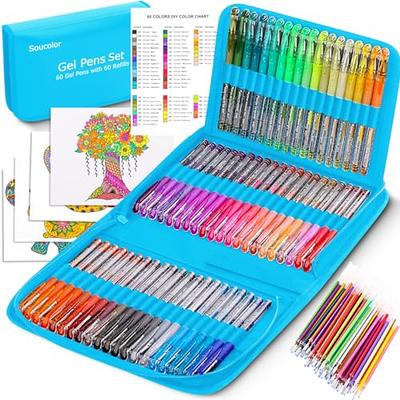 Laconile Glitter Pens,96 Pack Gel Pens for Adult Colouring Books 48 Unique  Colouring Pens Plus 48 Refills with Portable Case for Adult Coloring Books