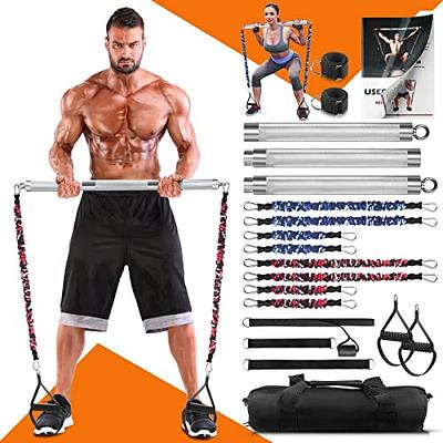  Pilates Bar Kit with 6 Resistance Bands for Working Out -  Portable Pilates Bar Stick at Home Workout Equipment - Full Body Workout  Machine for Toning - Multifunctional Yoga Bar