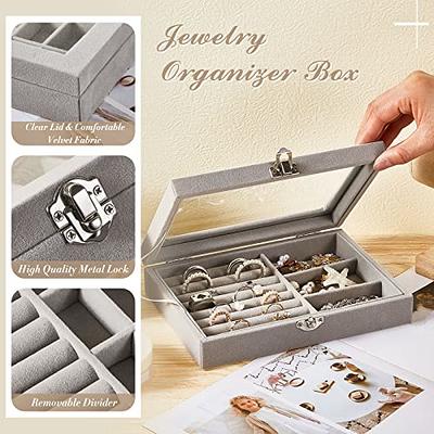 Junkin 4 Pcs Velvet Stackable Jewelry Tray with Clear Lid for Valentine's  Day New Year Gift Jewelry Organizer Box Lockable Earring Organizer Travel  Ring Case Display Showcase for Women Girls Gifts 