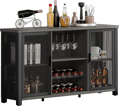 Dextrus Farmhouse Bar Cabinet for Liquor and Glasses, Freestanding Wood  Tall Pantry Cabinet, Kitchen Cabinet with 4 Door, Sideboard Buffet Cabinet  for Living Room, Hallway, Charcoal Grey 