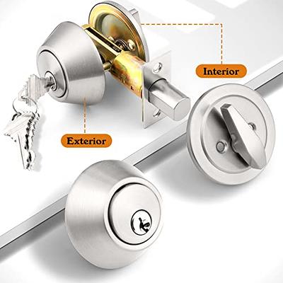 Juno Satin Nickel Exterior Entry Door Knob and Double Cylinder Deadbolt  Combo Pack Featuring SmartKey Security