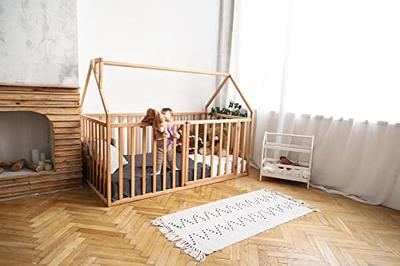 BUSYWOOD Montessori Floor Bed Frame with Rails - Floor Bed for Toddlers-  Girl Bed- Kids Beds for Boy - Twin Bed Frame for Kids - Full Queen King  Size