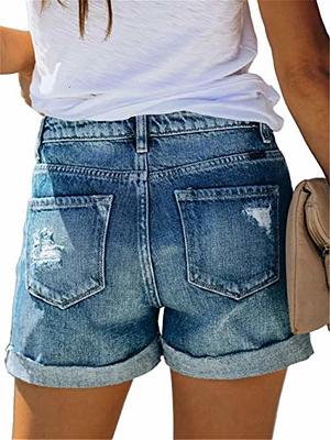 Roll Hem Mid Rise Distressed Jean Shorts