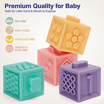 Jyusmile Baby Toys 6-12 Months, Montessori Toys for Babies 6-12 Months,  Incl Stacking Building Blocks & Soft Infant Teething Toys & Sensory Balls  for