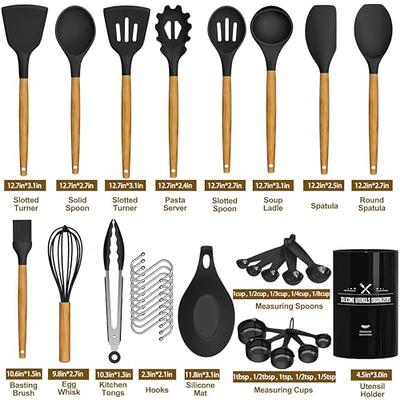 BINO 2-Piece Wooden Handle Silicone Mixing Spoons & Spatulas Set