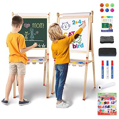 Art Easel for Kids-115 Accessories Kids Wooden Easel, Adjustable Double  Sided Magnetic Dry Erase Board & Chalkboard Paper Roll Kids Easel, 3-in-1