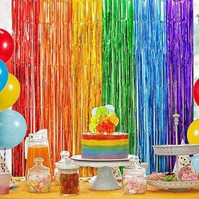 LOLStar Rainbow Foil Fringe Curtains, 2 Pack Rainbow Party Decorations  3.3x6.6ft Tinsel Metallic Streamers Holiday Photo Booth Props Backdrop for