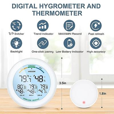 Wireless Indoor Outdoor Thermometer, Digital Hygrometer With Touch