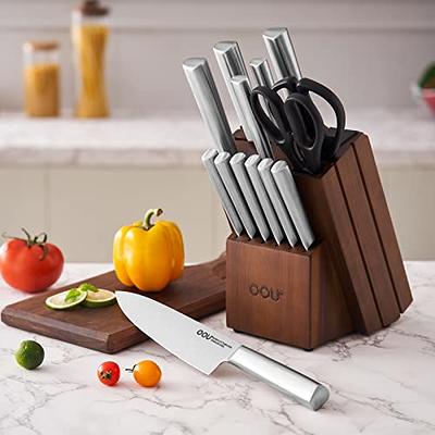 OOU! Kitchen Knife Set with Block, 15 Pcs Professional Chef Knife Set with  Built-in Sharpener, German High Carbon Stainless Steel Knife Block Set