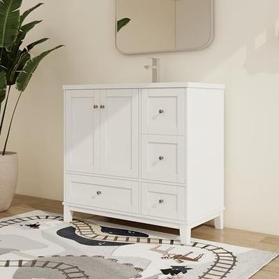 Malwee 30 Floating Bathroom Vanity, Wall Mounted Bathroom Vanity with Ceramic Sink,Soft Close Doors and Side Adjustable Shelf