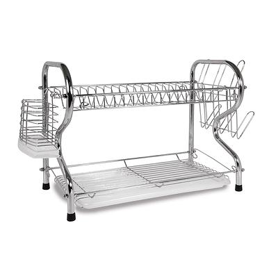 MegaChef 16 Inches Chrome Plated and Plastic Counter Top Drying Dish Rack in Black