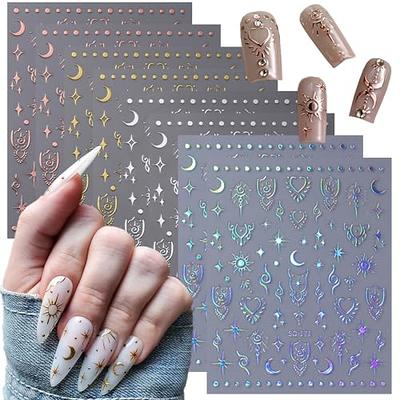 8Sheets Gold Star Nail Sticker Decals- Metallic Nail Supplies 3D  Self-Adhesive Sun Stars Moon Starlight Planets Snake Nail Design Nail Art  Stickers