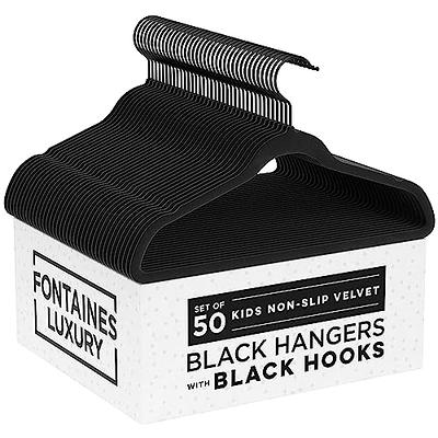 Fontaines Luxury Kid's Black Velvet Felt Non Slip Clothes Hangers 50 Pack -  Ultra Slim & Space