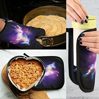 Oven Mitts, Heat Resistant Silicone Oven Mitt with Soft Cotton Lining 2 Pack Oven Mitts and Pot Holders Sets Perfect for BBQ, Baking and Cooking