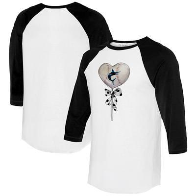 Women's Tiny Turnip White/Navy Atlanta Braves Peace Love Baseball 3/4-Sleeve Raglan T-Shirt