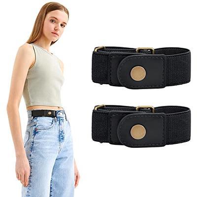 WERFORU Women 2 Pack Skinny Belt for Dress,Thin Waist Belt - Adjustable  Leather Belt with Gold Buckle