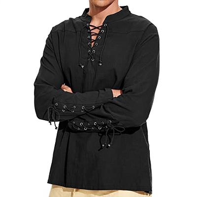 Bbalizko Mens Medieval Pirate Shirt Viking Renaissance Steampunk Lace Up  Halloween Colonial Scottish Costume Tops Black - Yahoo Shopping