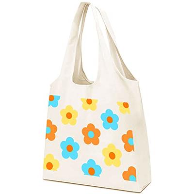 Canvas Tote Bag For Women, Reusable Grocery Bags, Cute Tote Bags Aesthetic  For Shopping, Beach, College White