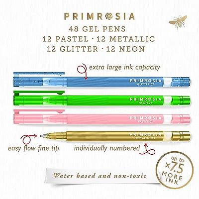 Primrosia 48 Gel Pens for Adult Coloring Book and Bullet Journal Pens no  bleed through in Glitter Pastel Metallics Neon Shades, 7.5x More Ink Fine  Point Markers Set - Yahoo Shopping