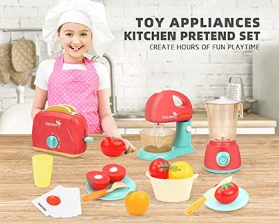 Play Kitchen Playset for Kids, Toy Kitchen Appliances Includes Blender,  Toaster, Mixer, Play Cutting Fruits & Learnning Cards, Pretend Play Gift  for 3 Years Old & Up Girls Boys Toddler Children 