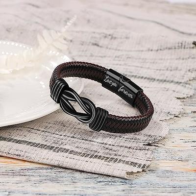 Men's Brown Leather Bracelet, Men's Infinity Bracelet, Men