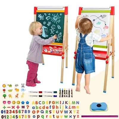 Kids Art Easel with Paper Roll Double-Sided Regulable Drawing